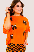 Sideline Sparkle Ruffle Top- Orange - Jess Lea Boutique
