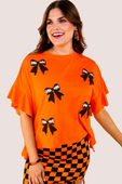 Sideline Sparkle Ruffle Top- Orange - Jess Lea Boutique