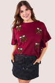 Sideline Sparkle Ruffle Top- Maroon - Jess Lea Boutique