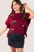 Sideline Sparkle Ruffle Top- Maroon - Jess Lea Boutique