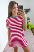 Living In Stripes Dress, Pink/Teal - Jess Lea Boutique