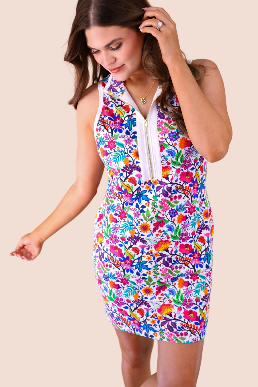 Everyday Zipper Dress, Fiesta Time White