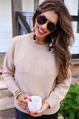 Coffee Embossed Sweater - Jess Lea Boutique