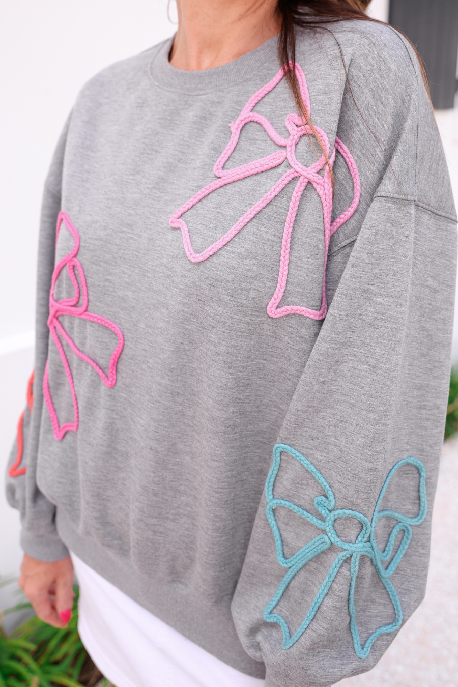 Belle Braided Bow Sweatshirt - Jess Lea Boutique