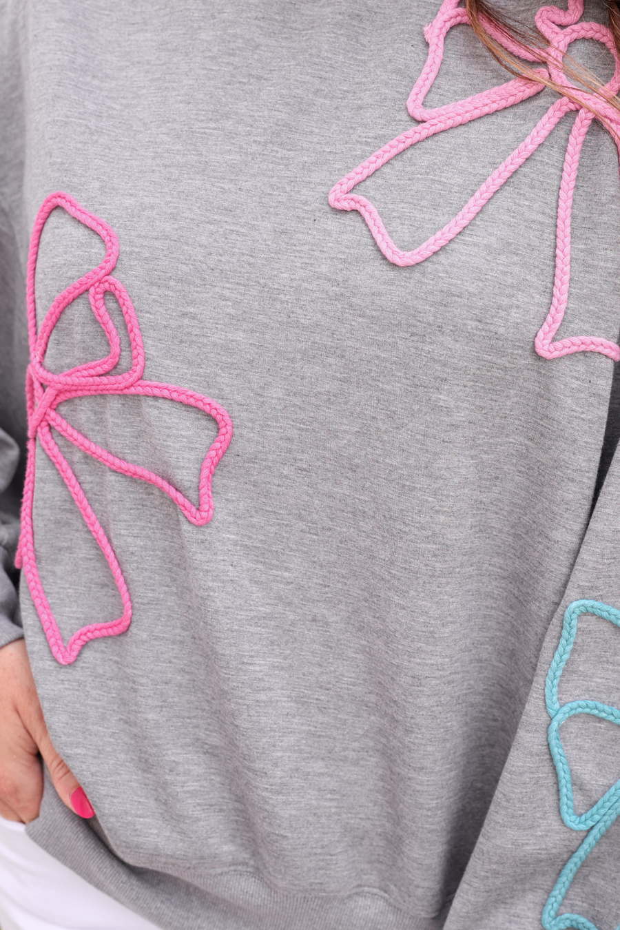 Belle Braided Bow Sweatshirt - Jess Lea Boutique