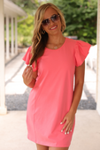 Caitlin Flutter Sleeve Dress, Coral - Jess Lea Boutique