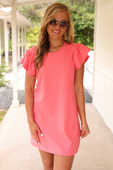 Caitlin Flutter Sleeve Dress, Coral - Jess Lea Boutique