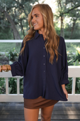 Sloane Button Up Top- Navy - Jess Lea Boutique