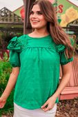 Kimber Eyelet Top, Green - Jess Lea Boutique