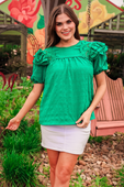 Kimber Eyelet Top, Green - Jess Lea Boutique
