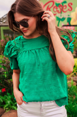 Kimber Eyelet Top, Green - Jess Lea Boutique
