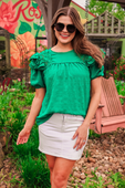 Kimber Eyelet Top, Green - Jess Lea Boutique