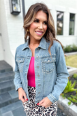 Stevie Rhinestone Denim Jacket - Jess Lea Boutique