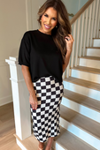 Checkered Printed Midi Skirt, Black/White - Jess Lea Boutique