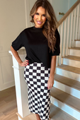 Checkered Printed Midi Skirt, Black/White - Jess Lea Boutique