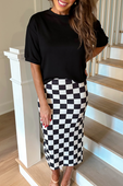 Checkered Printed Midi Skirt, Black/White - Jess Lea Boutique