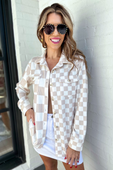 Chelsey Button Up Top, Neutral Checkered - Jess Lea Boutique