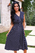 Annie Midi Zipper Dress- Navy Polka Dot
