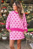 Printed Terry Skort Set- Pink/Magenta Polka Dot