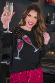 PREORDER-Pop the Champagne Pullover- Black - Jess Lea Boutique
