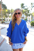 Amy Ruffle Sleeve Top, Royal Blue - Jess Lea Boutique