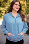 Kayla Luxe Hooded Quarter Zip Pullover- Light Blue