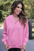 Kayla Luxe Hooded Quarter Zip Pullover- Light Pink