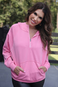 Kayla Luxe Hooded Quarter Zip Pullover- Light Pink