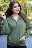Kayla Luxe Hooded Quarter Zip Pullover- Olive
