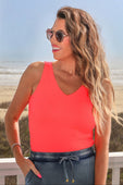 Haven V-Neck Bodysuit- Coral