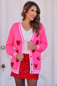 Sequin Patch Happy Hearts Relaxed Cardigan