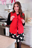 Twila Quilted Tie Vest- Red