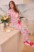 Pretty Lattice Bow Ruffle Pajama Set