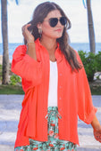 Sloane Button Up Top- Neon Coral