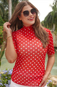Kora Short Sleeve Mesh Top- Red Polka Dot