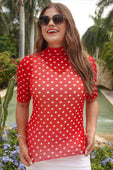 Kora Short Sleeve Mesh Top- Red Polka Dot