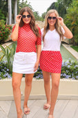 Kora Short Sleeve Mesh Top- Red Polka Dot