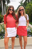 Kora Short Sleeve Mesh Top- Red Polka Dot