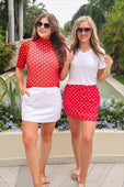 Kora Short Sleeve Mesh Top- Red Polka Dot