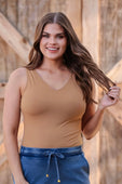 Haven V-Neck Bodysuit- Tan