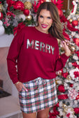 PREORDER- Merry Plaid Patch Luxe Pullover - Jess Lea Boutique