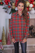 PREORDER- Nina Button Up Tunic- Christmas Plaid - Jess Lea Boutique