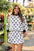 Printed Terry Skort Set- Black/White Polka Dot