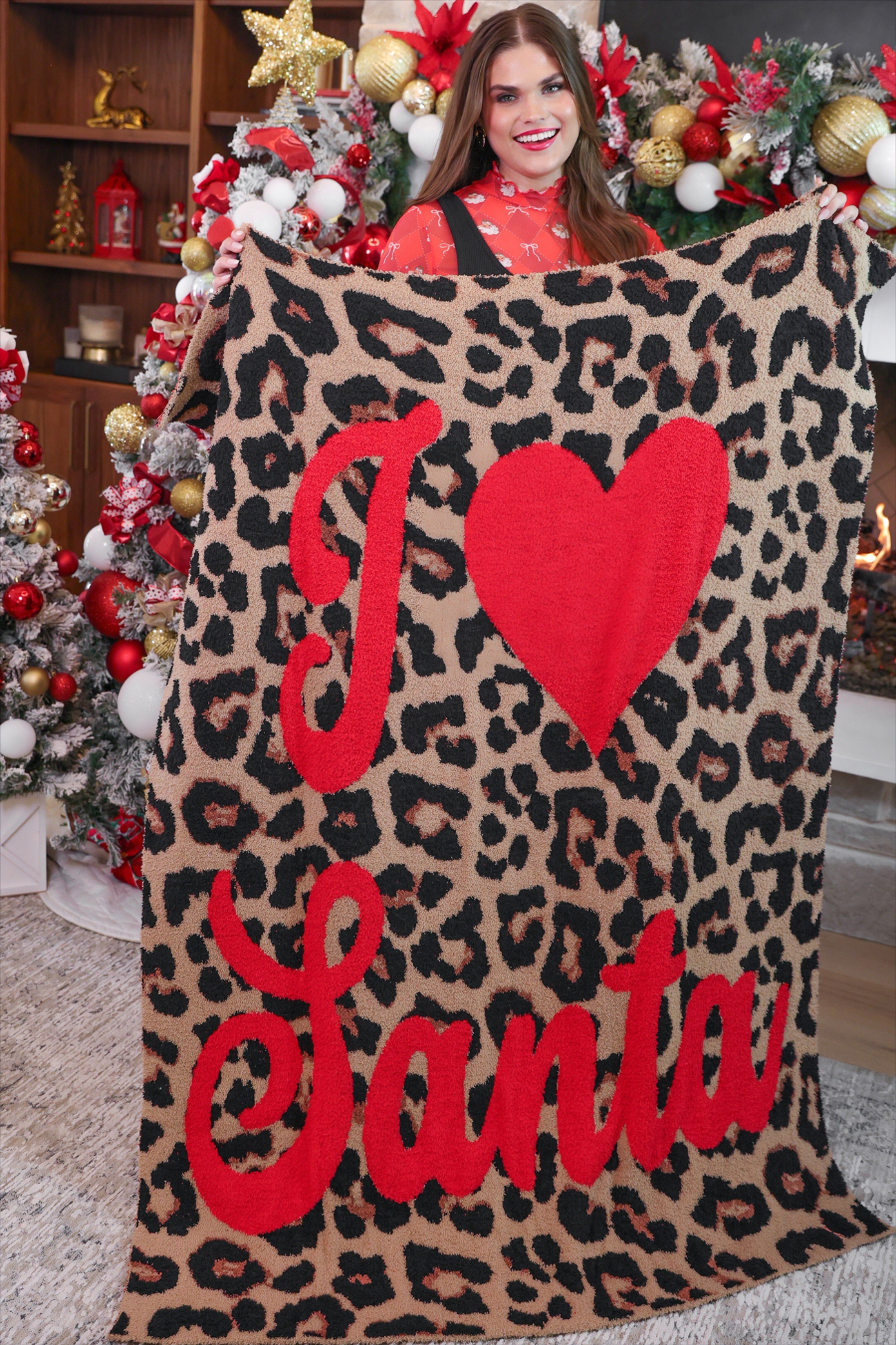 PREORDER- I Love Santa Leopard Blanket - Jess Lea Boutique