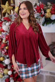 PREORDER- Ivy Velvet Textured Top- Red - Jess Lea Boutique