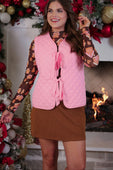 PREORDER- Twila Quilted Tie Vest- Pink - Jess Lea Boutique