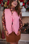 PREORDER- Twila Quilted Tie Vest- Pink - Jess Lea Boutique