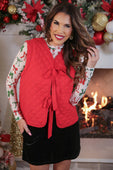 PREORDER- Twila Quilted Tie Vest- Red - Jess Lea Boutique