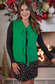 PREORDER- Twila Quilted Tie Vest- Green - Jess Lea Boutique