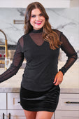 PREORDER-Keigan Mesh Top- Black Glitter - Jess Lea Boutique